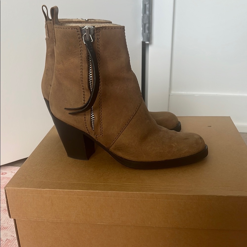 Acne Pistol Tan Leather Ankle Boots
